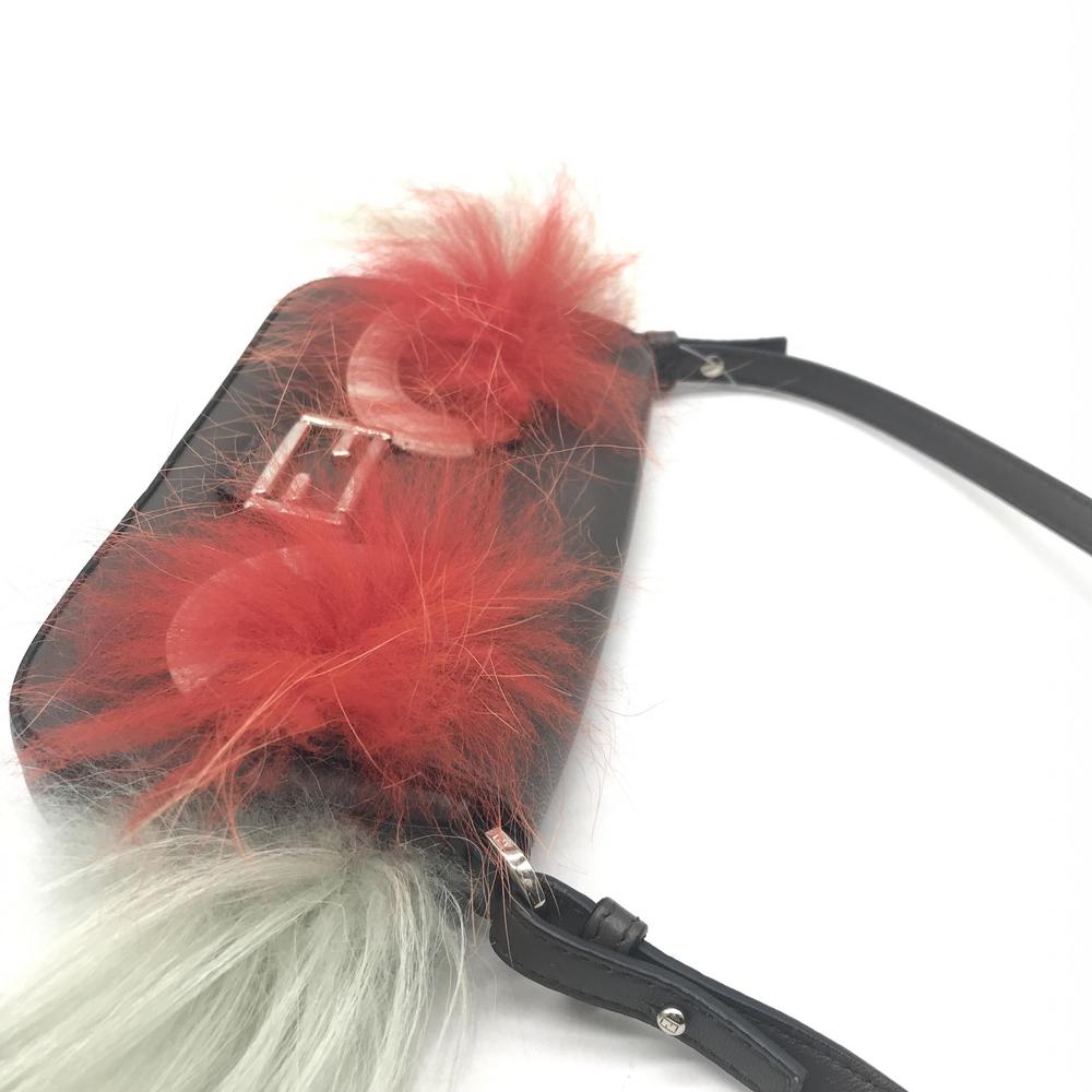 Fendi Nappa Shatoosh Fox Goat Fur Leather Crossbody Bag Black View 5